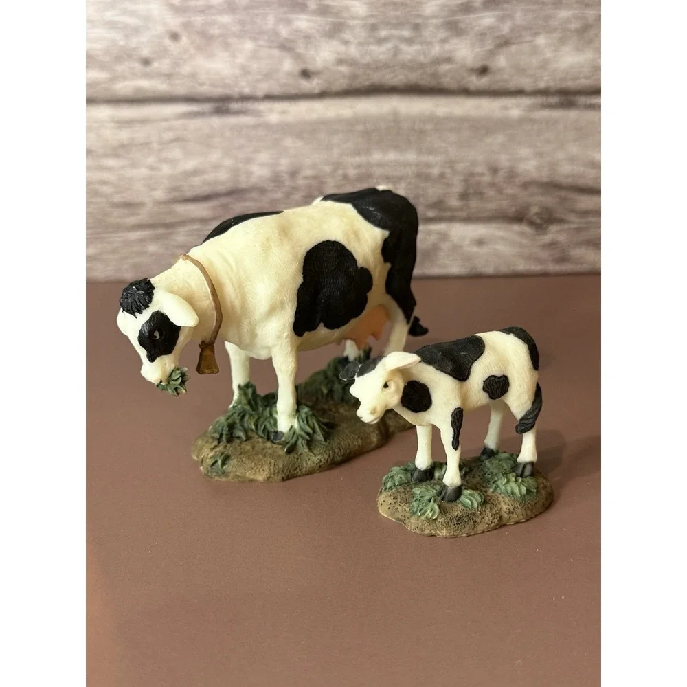 O'Well Holiday Time Christmas Village Black & White Cow & Calf. Farm Dairy